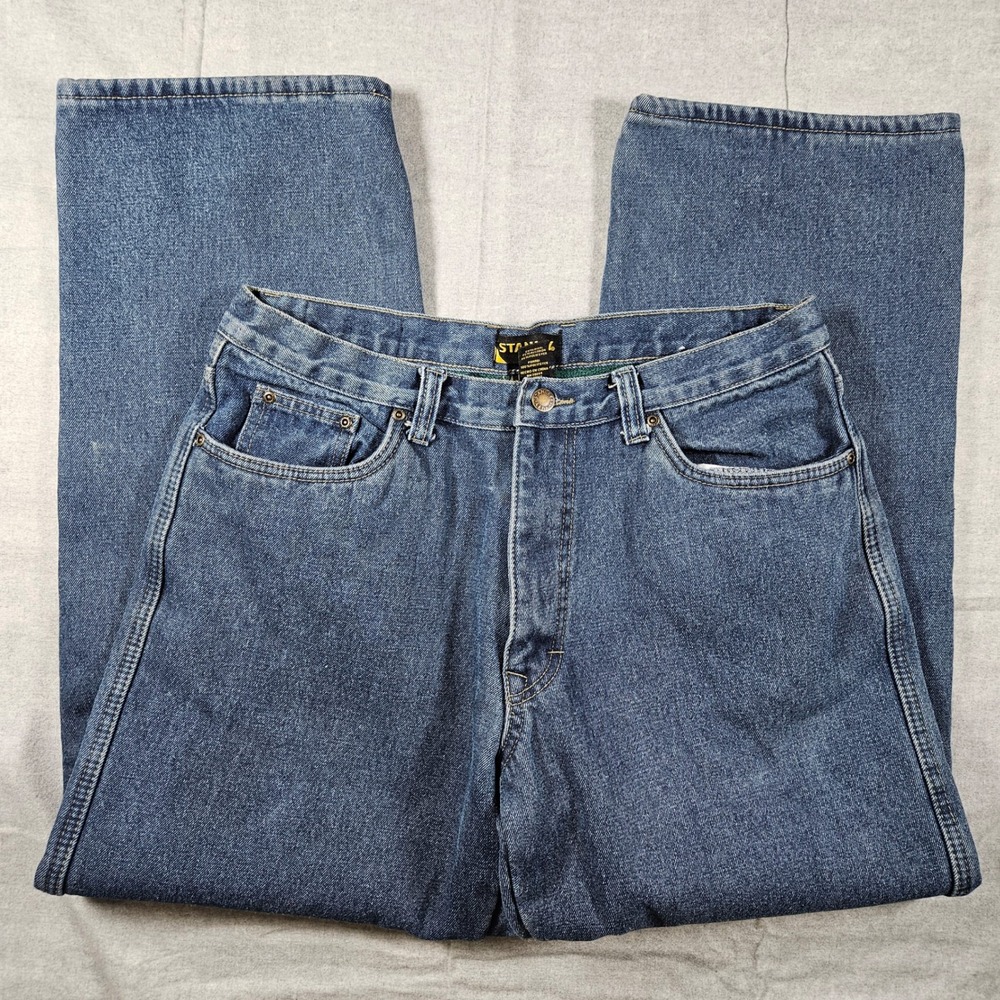 Stanley Mens Fleece Lined Work Jeans 36x32 Blue Medium Wash Insulated Straight